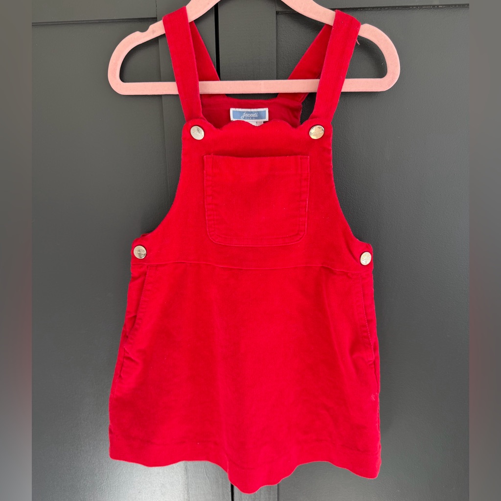 Jacadi Paris Red Dress  Scalloped Neckline  Adjustable Straps  Size 3a